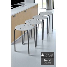 Otto Metal Gövdeli Modern Tabure Mutfak Bahçe Taburesi - 4 Adet Gri