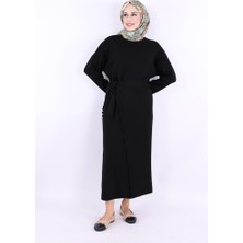 Bym Fashion Pelerinli Bağlamalı Triko Elbise 17031 Siyah