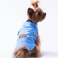 Açık Mavi Kot Desen Denim Look Kedi Köpek Gömleği - Kedi Köpek Kıyafeti