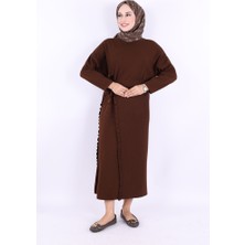Bym Fashion Pelerinli Bağlamalı Triko Elbise 17031 Kahverengi