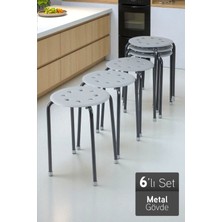 Otto Metal Gövdeli Modern Tabure Mutfak Bahçe Taburesi - 6 Adet Gri