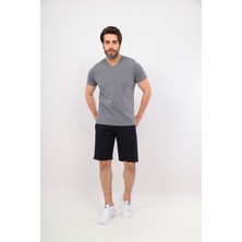 Erkek V Yaka Tshirt Şort Cep Fermuarlı Alt Üst Takım