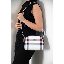 Silver & Polo Silver Polo Beyaz - Lacivert Ekose Kadın Çapraz Çanta SP765