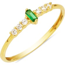 Yeşil Baget Tektaşlı 14 Ayar Altın Yüzük