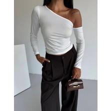 Omuz Detaylı Kollu Bluz Beyaz F2336