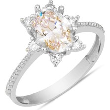 Zambak 14 Ayar Beyaz Altın Tektaş Yüzük