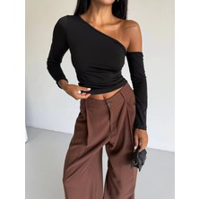 Omuz Detaylı Kollu Bluz Siyah F2336