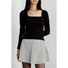 Çerçeve Yaka Kaşkorse Bluz Siyah