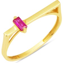 Köşeli Kırmızı Taşlı Altın Yüzük 14 Ayar