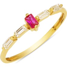 Kırmızı Bagetli 14 Ayar Altın Yüzük