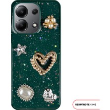 Redmi Note 13 4g Uyumlu Kelebekli Taşlı Simli Kalpli Wish Silikon Telefon Kılıfı