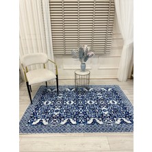 Brillant Lacivert-Gri  Blue Blanc Modern Lateks Kaymaz Taban Halı