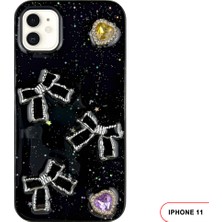 iPhone 11 Uyumlu Kelebekli Taşlı Simli Kalpli Wish Silikon Telefon Kılıfı