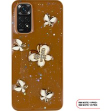 Redmi Note 11 Pro Uyumlu Kelebekli Taşlı Simli Kalpli Wish Silikon Telefon Kılıfı