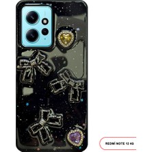 Redmi Note 12 Uyumlu Kelebekli Taşlı Simli Kalpli Wish Silikon Telefon Kılıfı