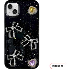 iPhone 15 Uyumlu Kelebekli Taşlı Simli Kalpli Wish Silikon Telefon Kılıfı