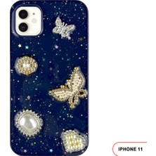 iPhone 11 Uyumlu Kelebekli Taşlı Simli Kalpli Wish Silikon Telefon Kılıfı