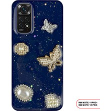 Redmi Note 11 Pro Uyumlu Kelebekli Taşlı Simli Kalpli Wish Silikon Telefon Kılıfı