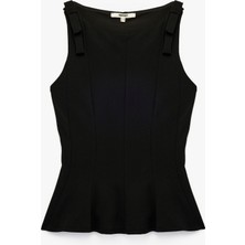 Slim Fit Kolsuz Kayık Yaka Peplum Bluz
