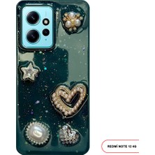 Redmi Note 12 Uyumlu Kelebekli Taşlı Simli Kalpli Wish Silikon Telefon Kılıfı