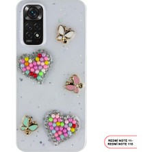 Redmi Note 11/11S Uyumlu Kelebekli Taşlı Simli Kalpli Wish Silikon Telefon Kılıfı