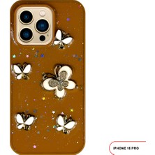 iPhone 15 Pro Uyumlu Kelebekli Taşlı Simli Kalpli Wish Silikon Telefon Kılıfı