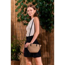 Siyah Kadın Mini Jüt Hasır Omuz Çanta