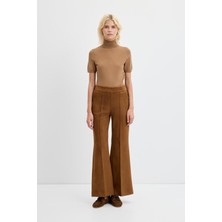 Fit Kesim Nervür Dikişli Süet Pantolon Taba