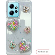 Redmi Note 12 Uyumlu Kelebekli Taşlı Simli Kalpli Wish Silikon Telefon Kılıfı
