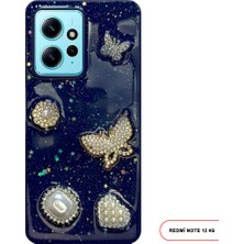 Redmi Note 12 Uyumlu Kelebekli Taşlı Simli Kalpli Wish Silikon Telefon Kılıfı