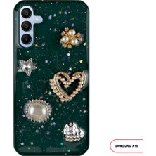 Samsung Galaxy A15 Uyumlu Kelebekli Taşlı Simli Kalpli Wish Silikon Telefon Kılıfı