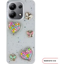 Redmi Note 13 4g Uyumlu Kelebekli Taşlı Simli Kalpli Wish Silikon Telefon Kılıfı