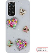 Redmi Note 11 Pro Uyumlu Kelebekli Taşlı Simli Kalpli Wish Silikon Telefon Kılıfı