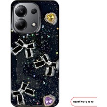 Redmi Note 13 4g Uyumlu Kelebekli Taşlı Simli Kalpli Wish Silikon Telefon Kılıfı