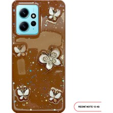 Redmi Note 12 Uyumlu Kelebekli Taşlı Simli Kalpli Wish Silikon Telefon Kılıfı