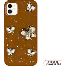 iPhone 12/12PRO Uyumlu Kelebekli Taşlı Simli Kalpli Wish Silikon Telefon Kılıfı