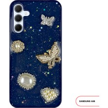 Samsung Galaxy A55 Uyumlu Kelebekli Taşlı Simli Kalpli Wish Silikon Telefon Kılıfı