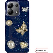 Redmi Note 13 4g Uyumlu Kelebekli Taşlı Simli Kalpli Wish Silikon Telefon Kılıfı