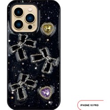 iPhone 15 Pro Uyumlu Kelebekli Taşlı Simli Kalpli Wish Silikon Telefon Kılıfı