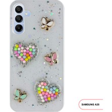 Samsung Galaxy A25 Uyumlu Kelebekli Taşlı Simli Kalpli Wish Silikon Telefon Kılıfı