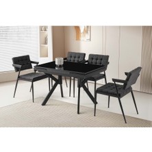 Yuvaset Home Mobilgen Siyah Cam 4 Adet Jumbo Sandalye 110+60 Petra Açılabilir Masa Takımı