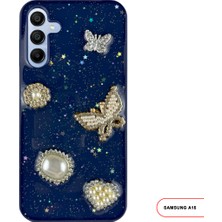 Samsung Galaxy A15 Uyumlu Kelebekli Taşlı Simli Kalpli Wish Silikon Telefon Kılıfı