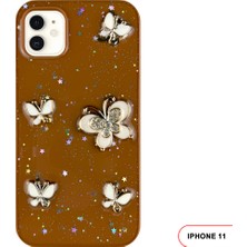 iPhone 11 Uyumlu Kelebekli Taşlı Simli Kalpli Wish Silikon Telefon Kılıfı