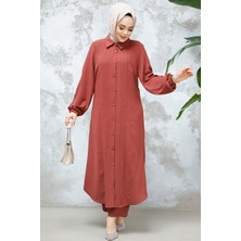 Düğmeli Koyu Gül Kurusu Tesettür Ikili Takım 10891KGK