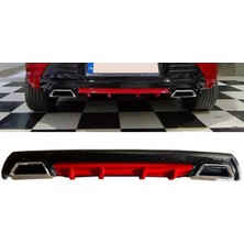 Kia Cerato 2004-2006 Kırmızı Krom Kare Egzozlu Difüzör Difizör Mat Siyah