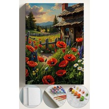 Sayılarla Boyama Çerçeveli Hobi Seti Numaralı Tuval Fırça Boya Dahil Kasnaklı 40X50 cm Gelincik Evi
