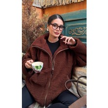 Acı Kahverengi Dik Yakalı Cepli Peluş Mont MG1966