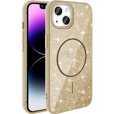 Ekılıf - Apple iPhone 11 Kılıf M-Safe Şarj Özellikli Parlayan Simli Okso Kapak - Gold - T35625