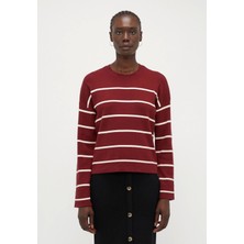 Only 15350243 Cizgili Kadin Sweat - Bordo Cizgili