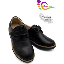 Lil Amore Cırtlı Okul Ayakkabısı Erkek Çocuk Suni Deri Kaymaz Tabanlı Siyah 31-35 Numara
